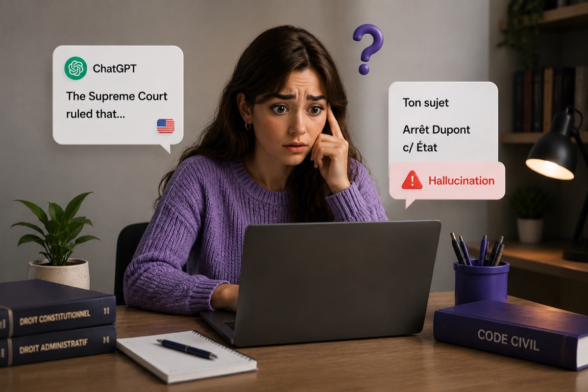 Étudiante doutant d'une réponse ChatGPT qui invente un arrêt